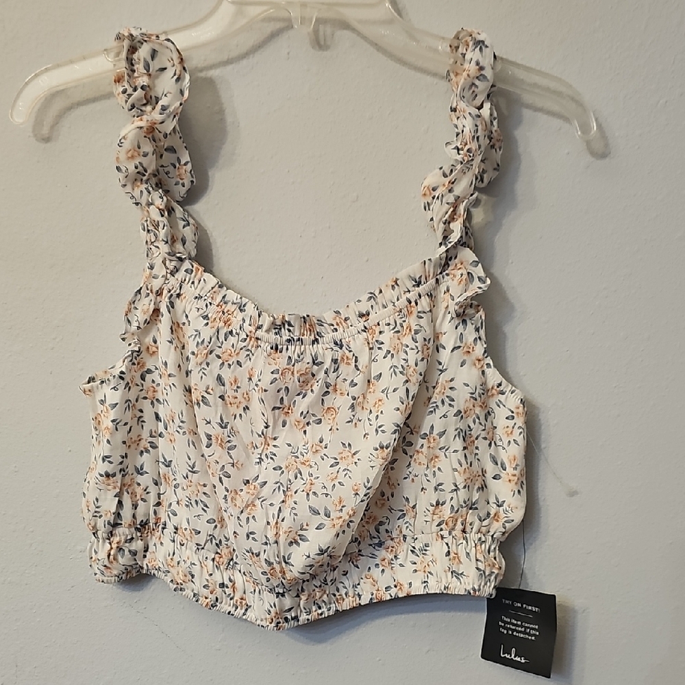Lulu's Cream Floral Ruffle Crop Top